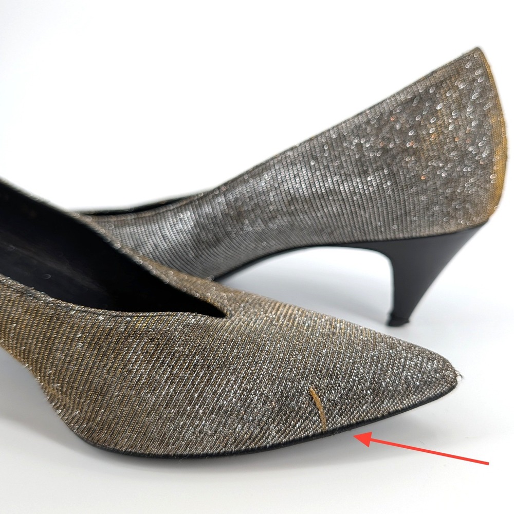 Saint Laurent Metallic Galaxy Glitter Pointed Toe Kitten‎ Heel Charlotte 55  38 - Picture 7 of 8